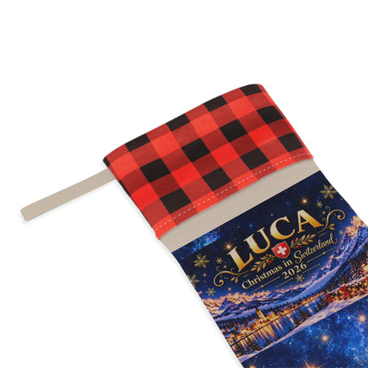 Linen Christmas stocking with alpine chalet print and buffalo plaid cuff – photo 4
