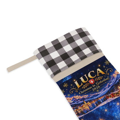 Linen Christmas stocking with alpine chalet print and buffalo plaid cuff – photo 5
