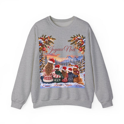Joyeux Noël Christmas Crewneck Sweatshirt with Festive Gnome Family Design