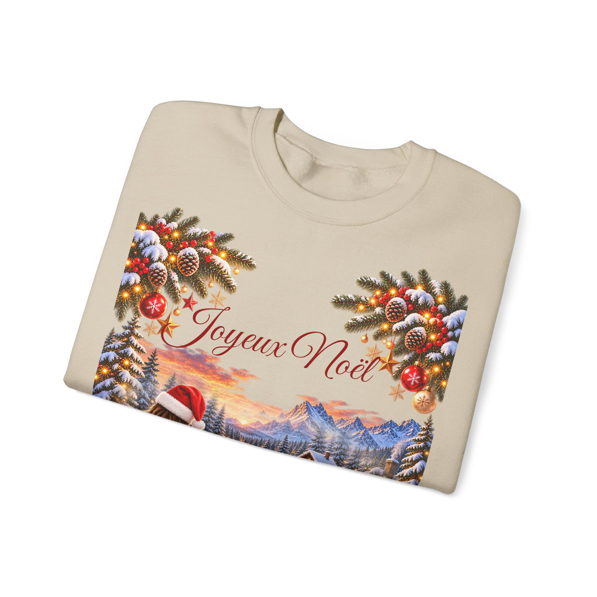 Joyeux Noël Christmas Crewneck Sweatshirt with Festive Gnome Family Design