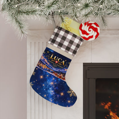 Linen Christmas stocking with alpine chalet print and buffalo plaid cuff – photo 6