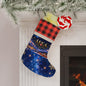 Linen Christmas stocking with alpine chalet print and buffalo plaid cuff