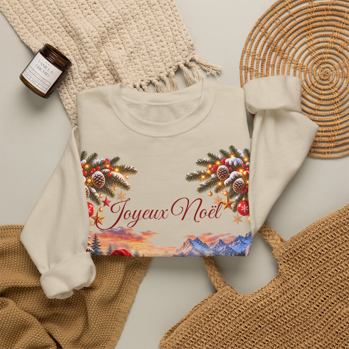 Joyeux Noël Christmas Crewneck Sweatshirt with Festive Gnome Family Design