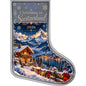 Linen Christmas stocking with snowy Swiss chalet and mountain print