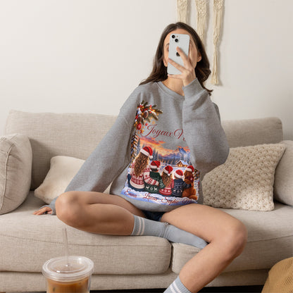 Joyeux Noël Christmas Crewneck Sweatshirt with Festive Gnome Family Design