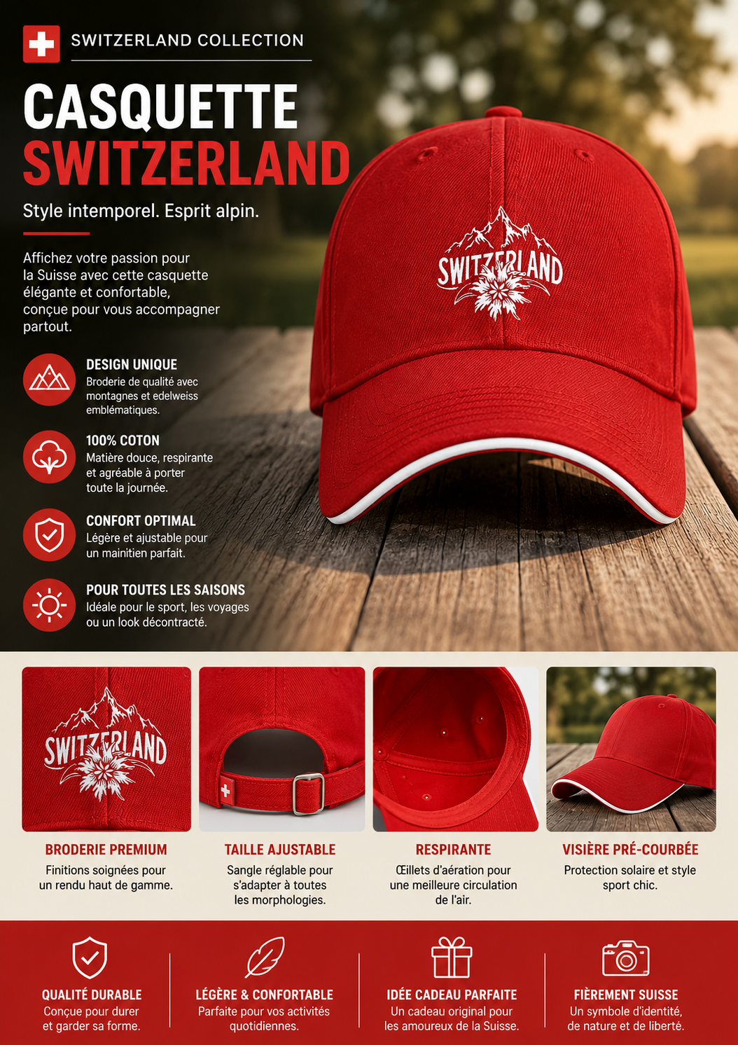 Swiss Alps baseball cap with Switzerland-inspired graphic – Live G’n Swiss