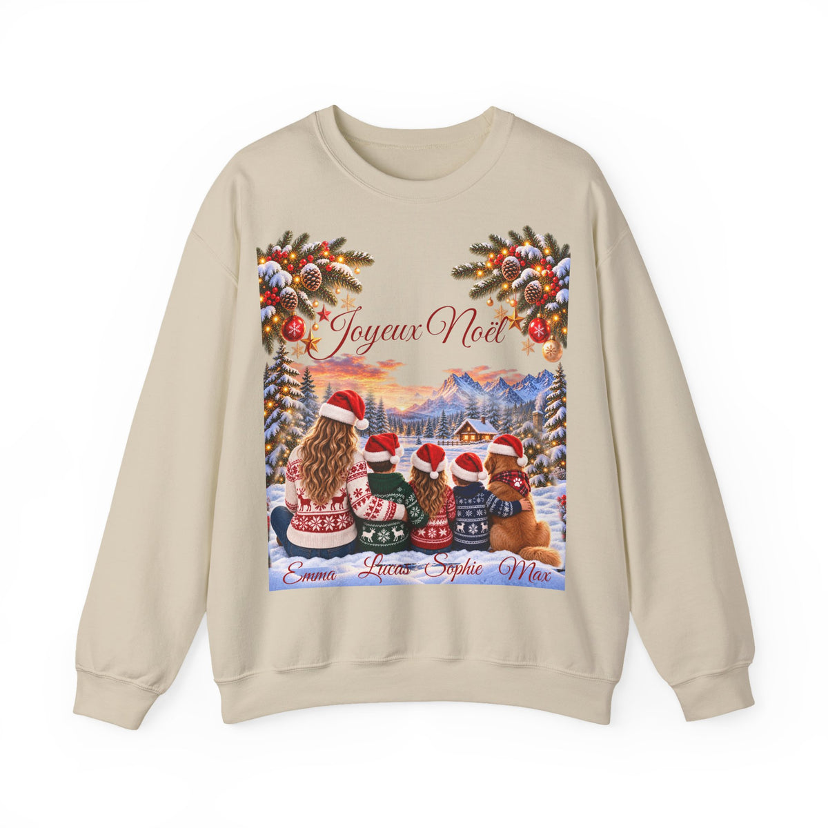 Joyeux Noël Christmas Crewneck Sweatshirt with Festive Gnome Family Design