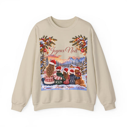 Joyeux Noël Christmas Crewneck Sweatshirt with Festive Gnome Family Design