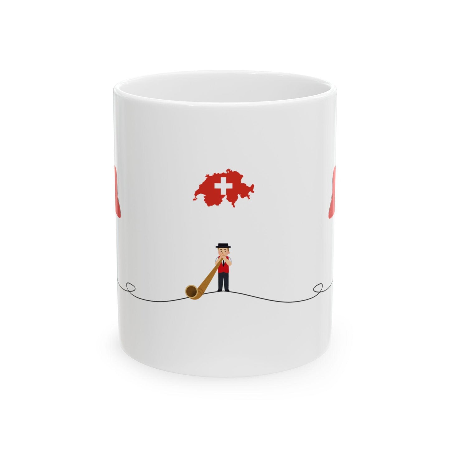 Swiss Alphorn Player Mug | Switzerland map design, folk music illustration