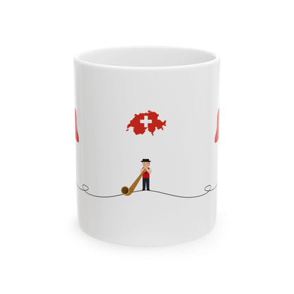 Swiss Alphorn Player Mug | Switzerland map design, folk music illustration