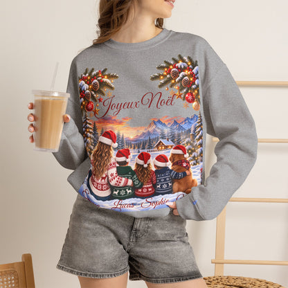 Joyeux Noël Christmas Crewneck Sweatshirt with Festive Gnome Family Design