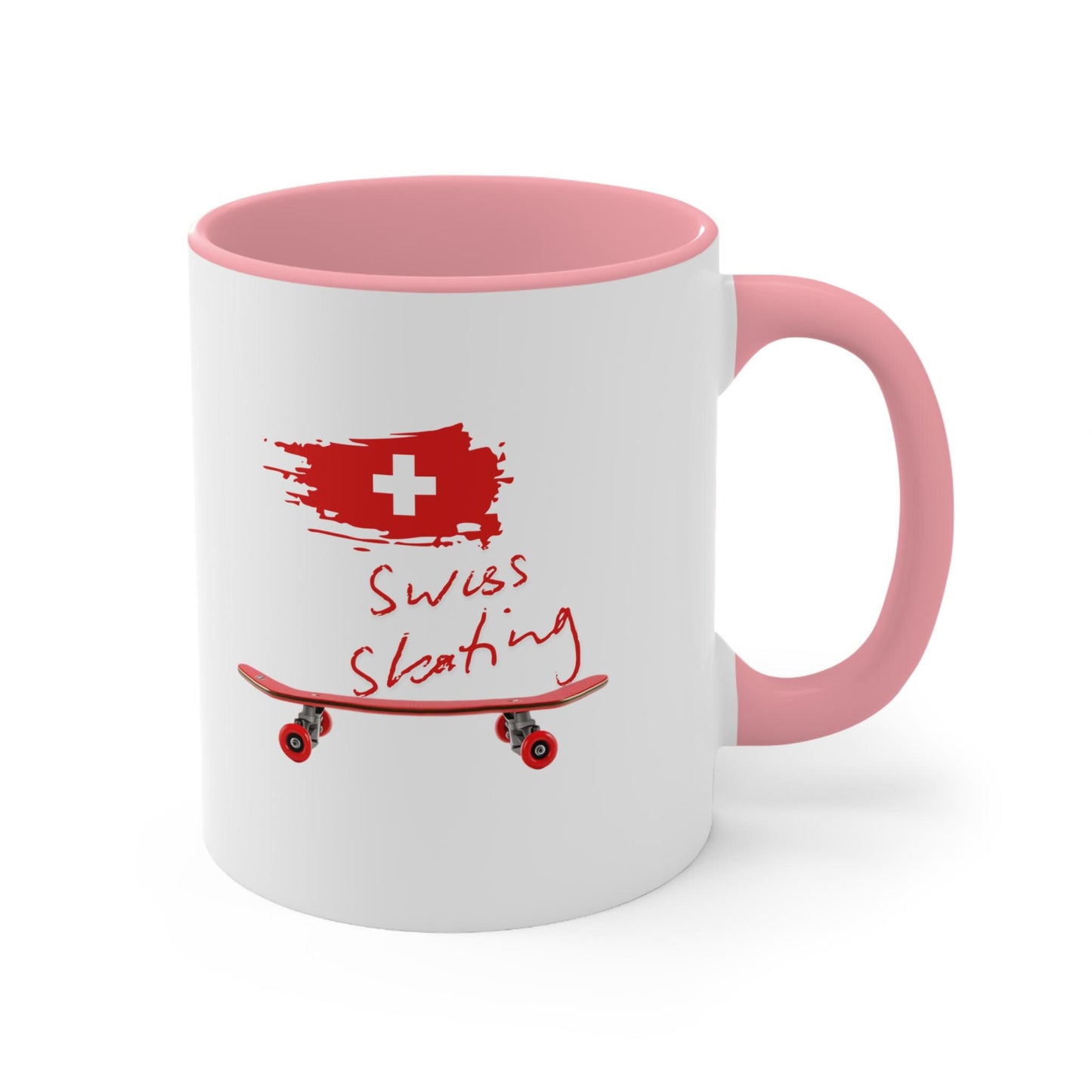 Swiss Skating Mug | Accent pink interior, skate graphic