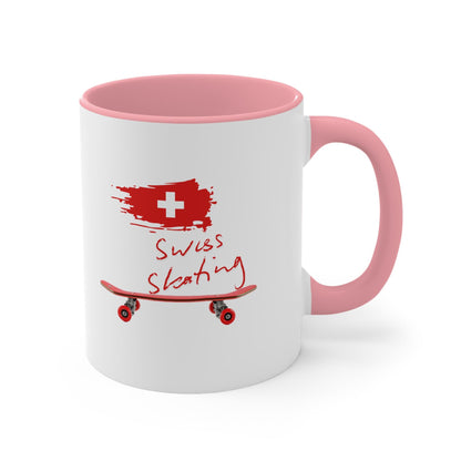 Swiss Skating Mug | Accent pink interior, skate graphic