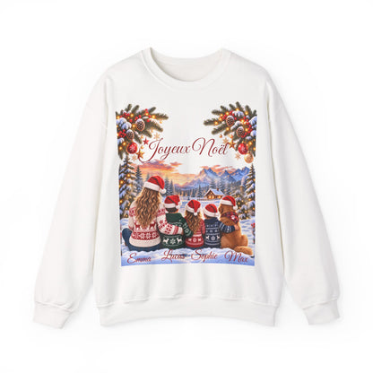 Joyeux Noël Christmas Crewneck Sweatshirt with Festive Gnome Family Design