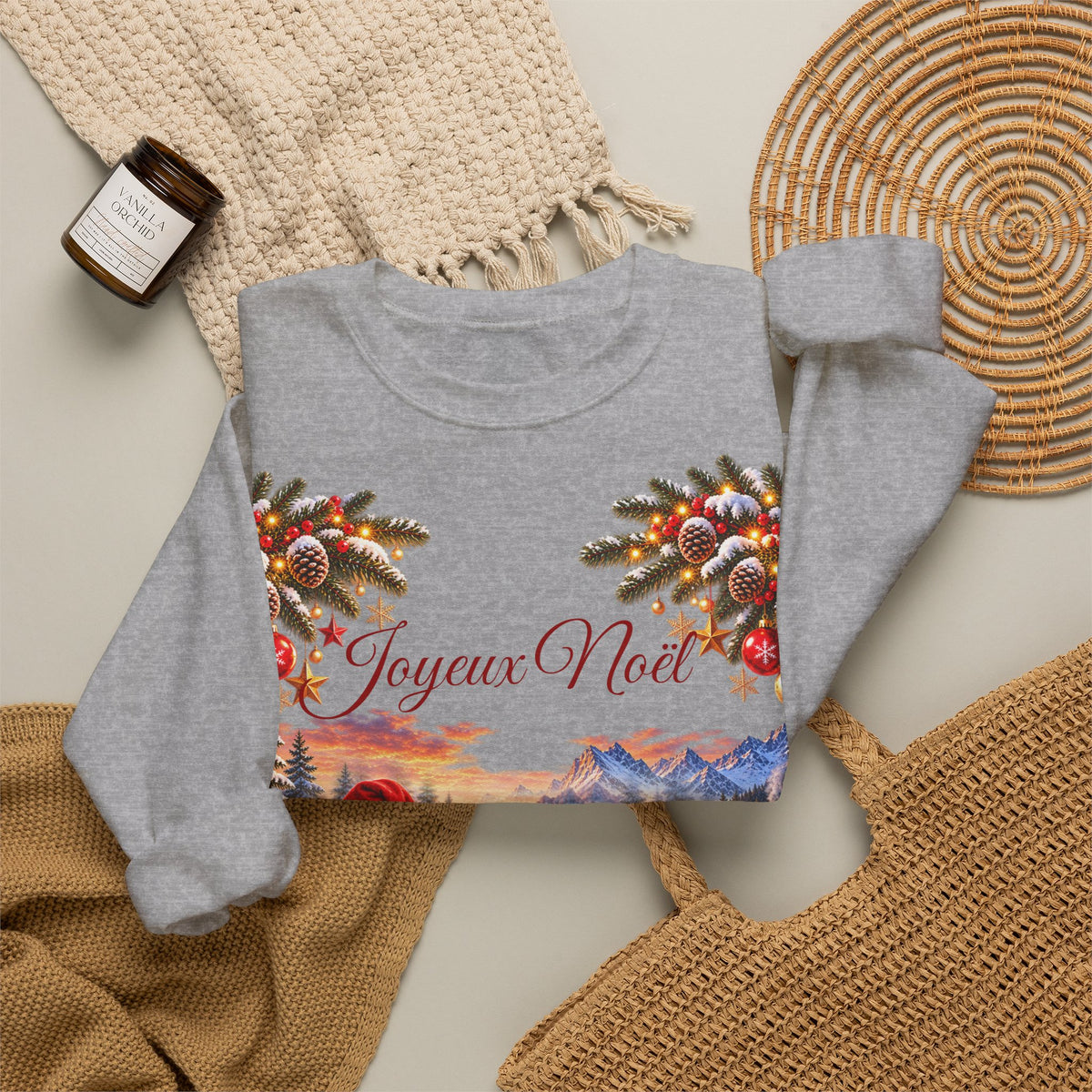 Joyeux Noël Christmas Crewneck Sweatshirt with Festive Gnome Family Design