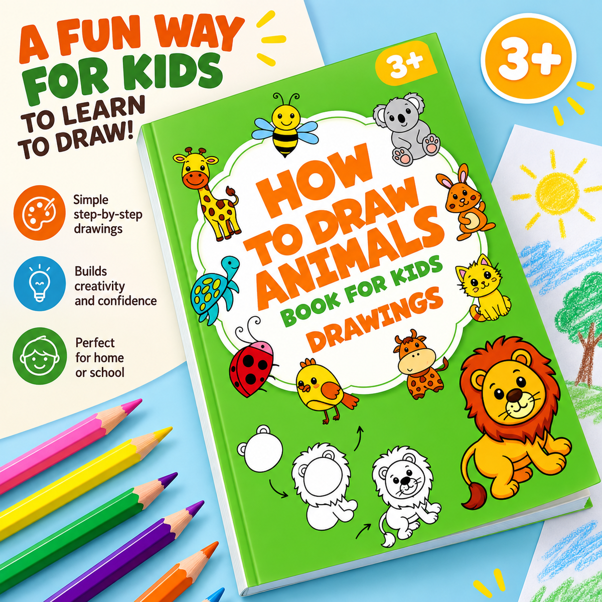 How to Draw Animals 32-page children's drawing and coloring book
