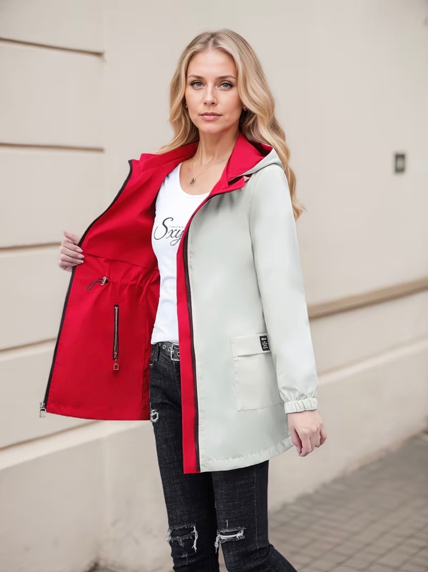 Women's reversible trench-style jacket
