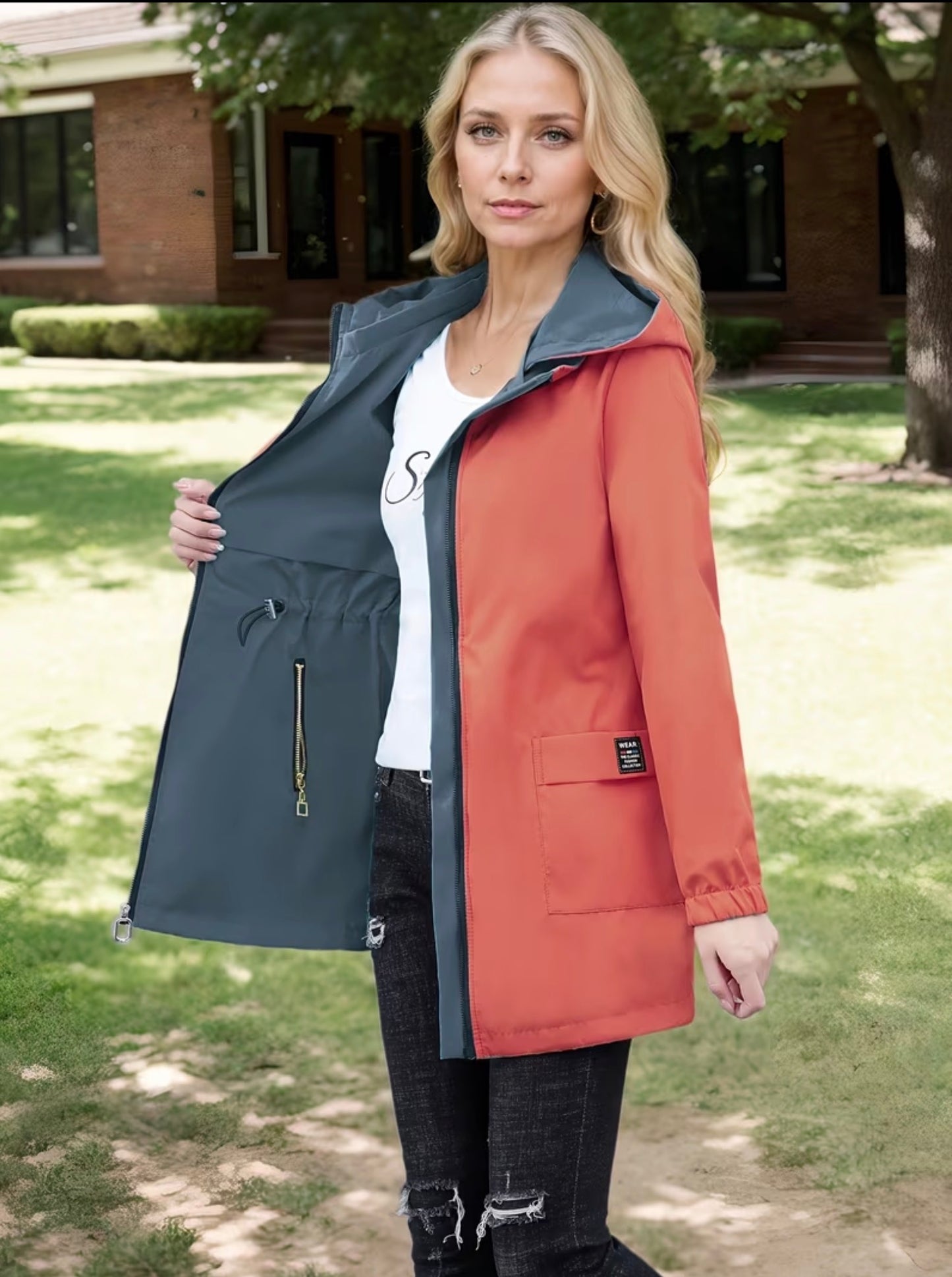 Women's reversible trench-style jacket