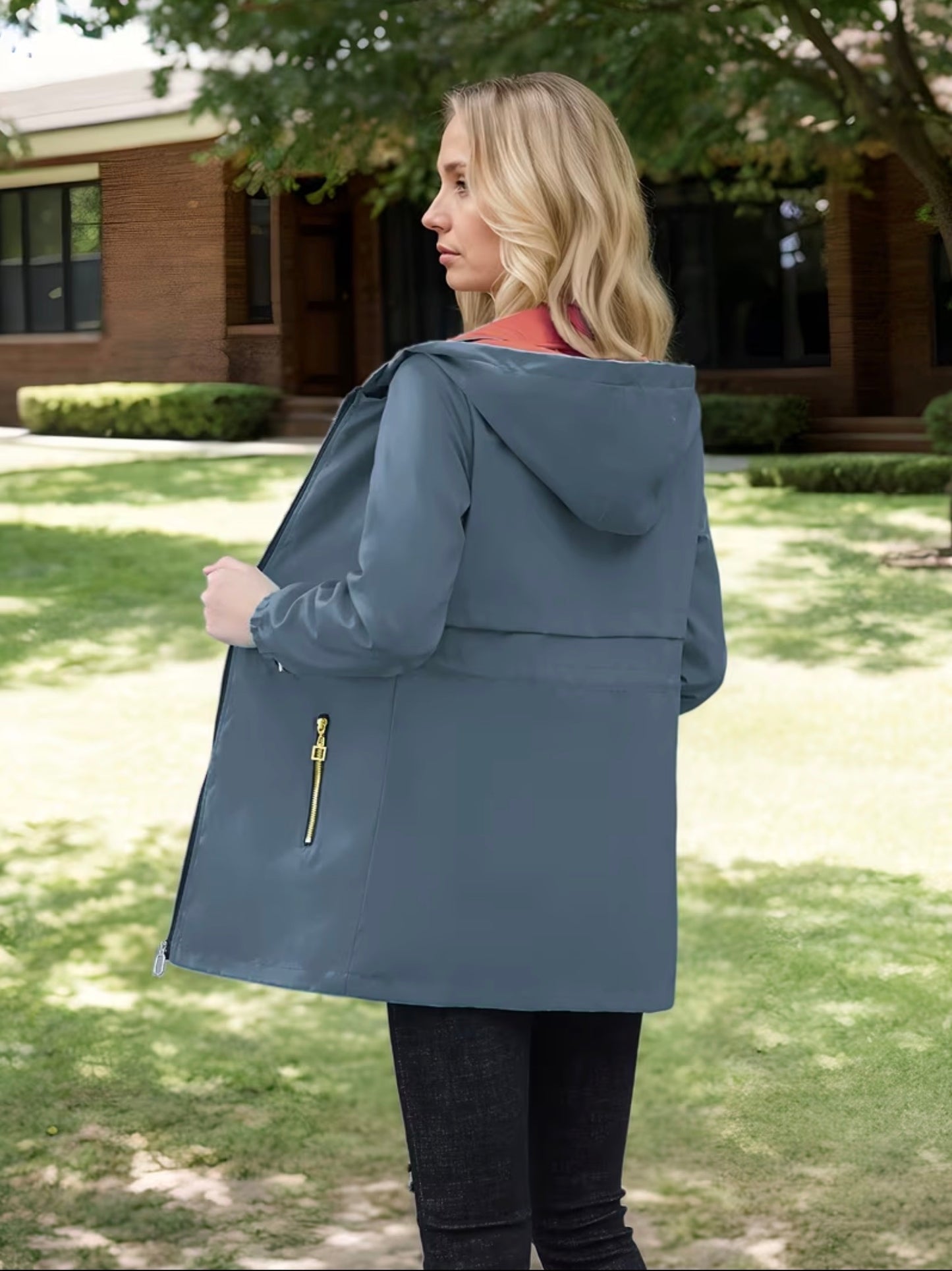 Women's reversible trench-style jacket