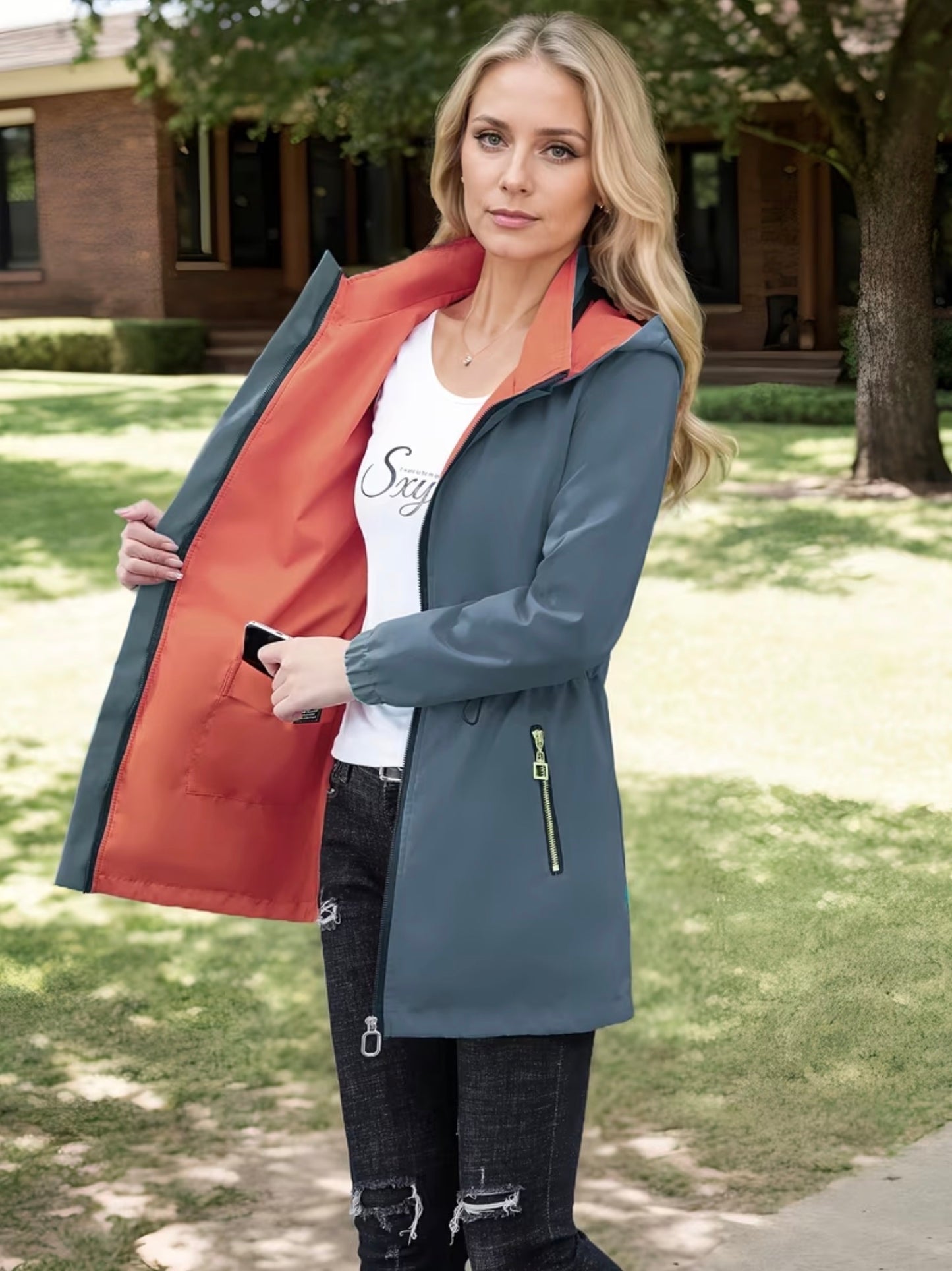 Women's reversible trench-style jacket
