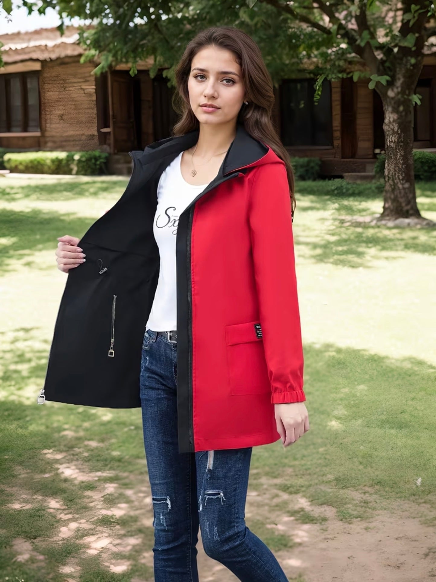 Women's reversible trench-style jacket