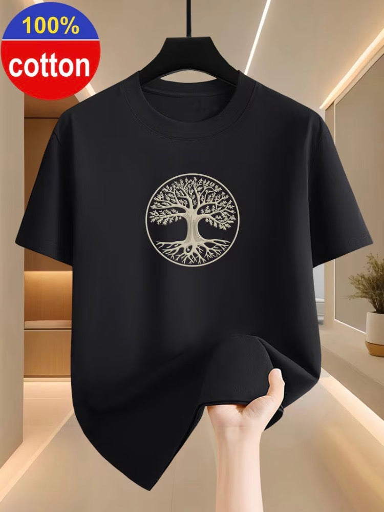Black men's cotton T-shirt with gold and silver money tree graphic – photo 4