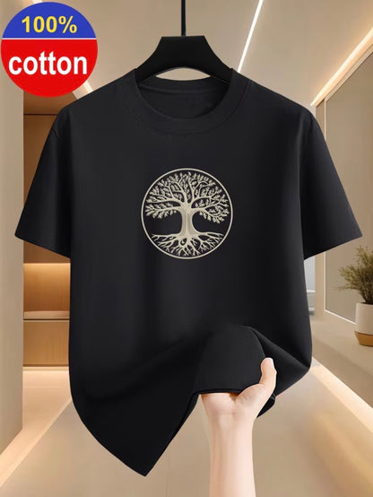 Black men's cotton T-shirt with gold and silver money tree graphic – photo 4