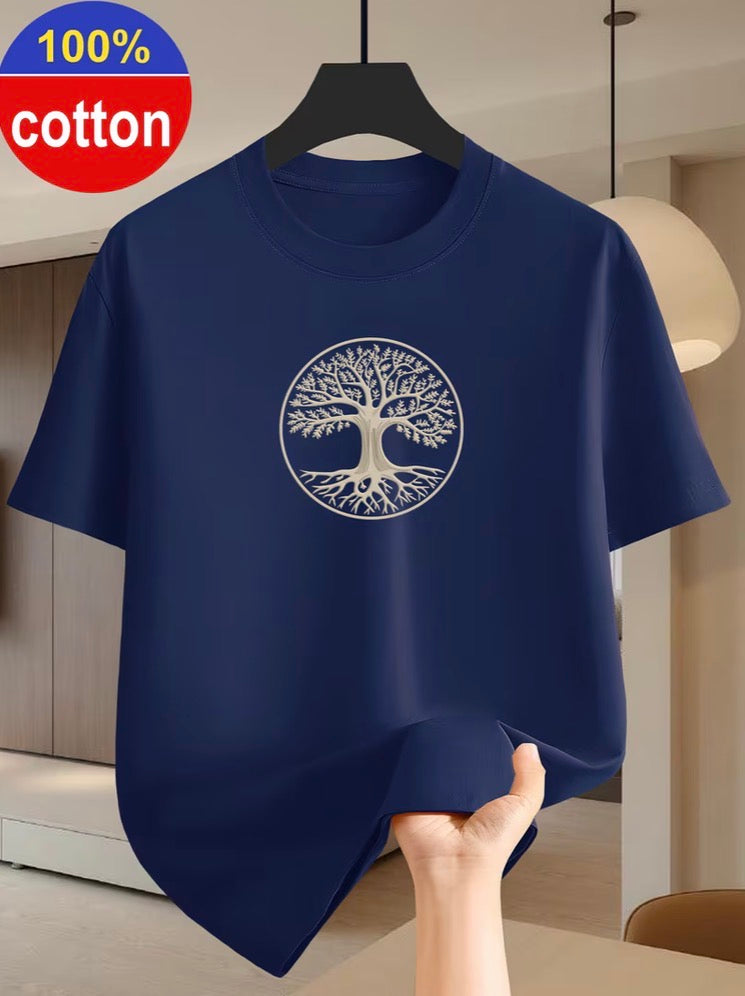 Black men's cotton T-shirt with gold and silver money tree graphic – photo 5