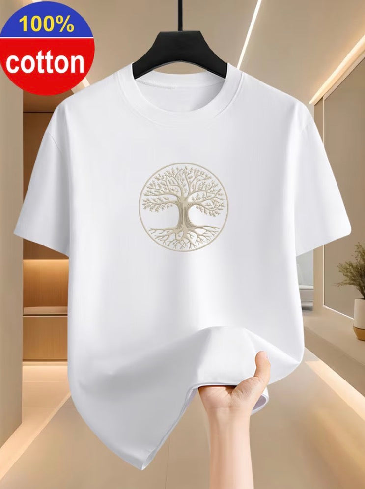 Black men's cotton T-shirt with gold and silver money tree graphic – photo 7