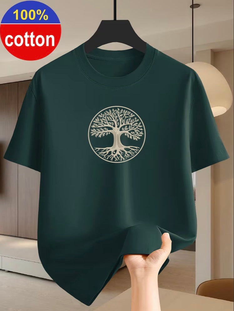 Black men's cotton T-shirt with gold and silver money tree graphic – photo 2